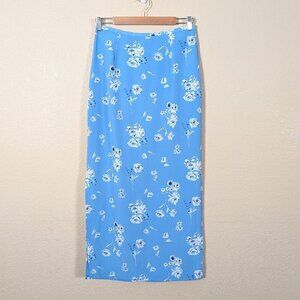 NWT VTG Old Navy Blue Floral Midi Skirt Side Slit sz 8 Cottage Fairy Deadstock